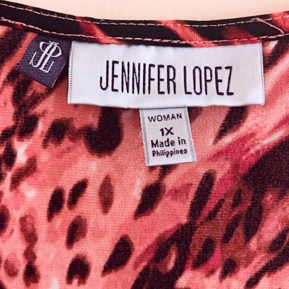 Jennifer Lopez Plus 1X Wrap Animal Print Coral Fuchsia Ruched Surplice Blouse - Picture 6 of 16